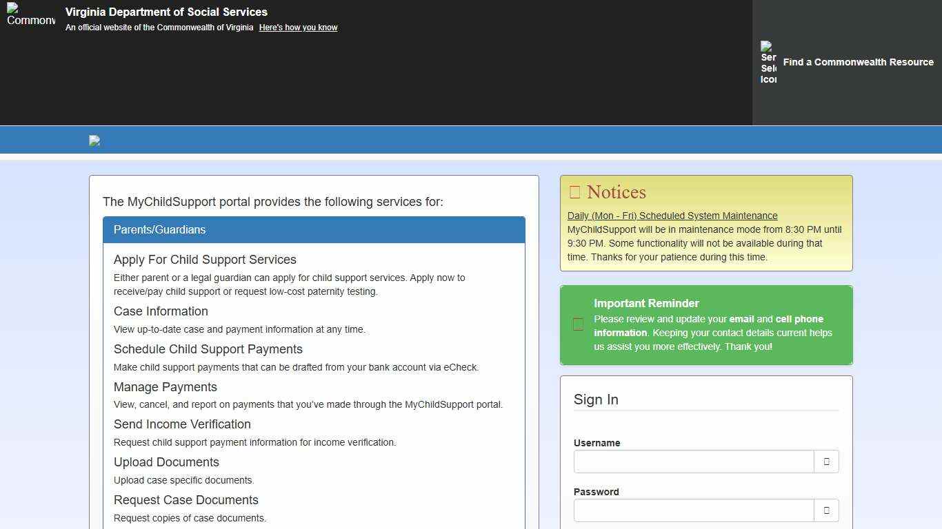 MyChildSupport Welcome to MyChildSupport